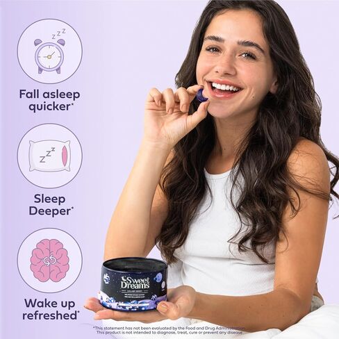 مساعد النوم الطبيعي من SweetDreams Dream Gummies للبالغين، 5 ملغ من الميلاتونين والمغنيسيوم وL-الثيانين - مكمل غذائي نباتي - علكات الميلاتونين لدورات النوم العميق المريحة (قمر الفراولة) in Saudi Arabia