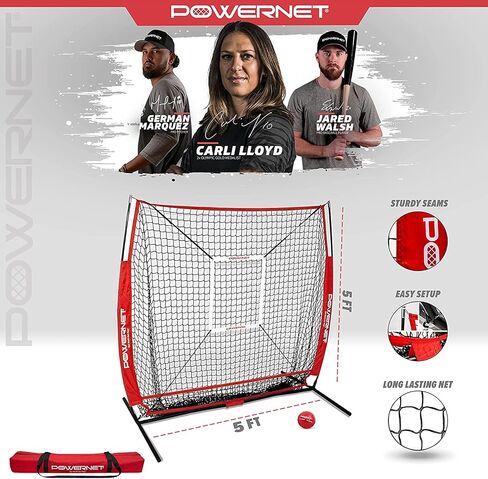 PowerNet 5x5 Practice Net + Strike Zone + Weighted Training Ball Bundle | Baseball Softball Coaching Aid | Compact Lightweight Ultra Portable | Hitting Pitching (Royal Blue) in Saudi Arabia