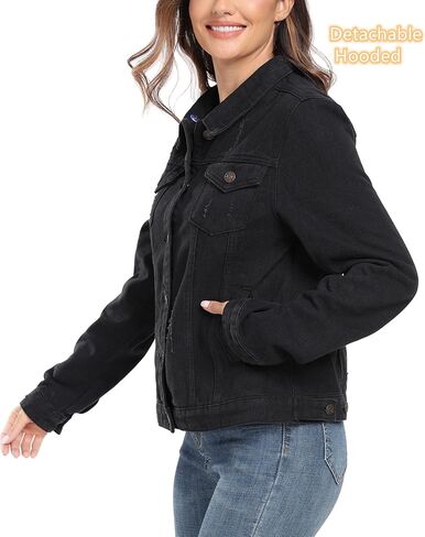 Anienaya المرأة مقنعين جان سترة الرباط الطبقات غسلها طويلة الأكمام انفصال هوديي الدنيم سترة ث 2 جيوب in Kuwait