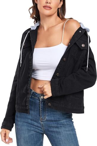 Anienaya المرأة مقنعين جان سترة الرباط الطبقات غسلها طويلة الأكمام انفصال هوديي الدنيم سترة ث 2 جيوب in Kuwait