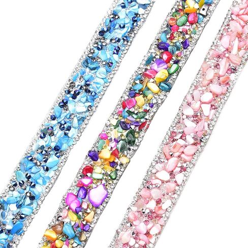 شريط تثبيت ساخن من حجر الراين الكريستالي الملون بحجر جوهرة صناعي مطرز بالحديد على سلسلة تزيين إكسسوارات الخياطة من أجل ديكور أحذية الزفاف DIY (وردي، عرض 2 سم) in Kuwait