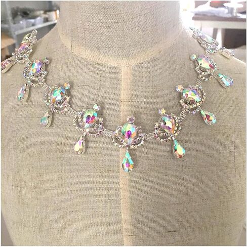 1 Yard Gold Rhinestone Fringe Chain Crystal AB Trim, Bridal Applique Beaded Tassel (Crystal AB - Gold Base) in Saudi Arabia
