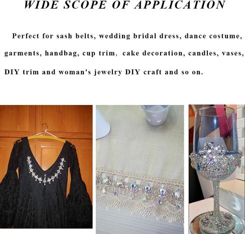 1 Yard Gold Rhinestone Fringe Chain Crystal AB Trim, Bridal Applique Beaded Tassel (Crystal AB - Gold Base) in Saudi Arabia