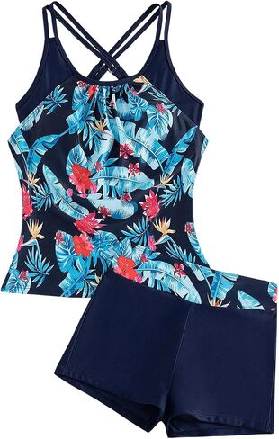 SOLY HUX Women's Beachwear Tankini Bathing Suits Swim Tank Top with Boy Shorts Two Piece Swimsuit in Saudi Arabia
