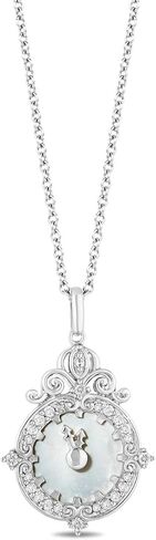 Jewelili Enchanted Disney Fine Jewelry Sterling Silver with 1/8 CTTW Diamonds and Mother-of-Pearl Face Cinderella Clock Pendant in Saudi Arabia