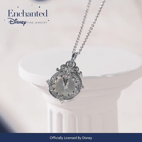 Jewelili Enchanted Disney Fine Jewelry Sterling Silver with 1/8 CTTW Diamonds and Mother-of-Pearl Face Cinderella Clock Pendant in Saudi Arabia
