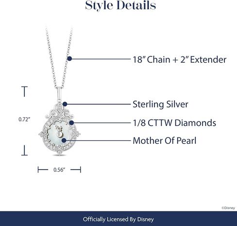 Jewelili Enchanted Disney Fine Jewelry Sterling Silver with 1/8 CTTW Diamonds and Mother-of-Pearl Face Cinderella Clock Pendant in Saudi Arabia