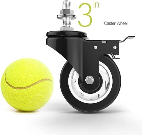 COOWOO 3" Stem Caster Wheels with Safety Dual Locking, 3/8" -16 x 1-1/2" Heavy Duty Threaded Stem Casters, No Noise Swivel Castors with Brakes, 250 Lbs Load Capacity Per Caster(Set of 4) in Saudi Arabia