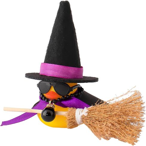 wonuu Rubber Duck Car Ornaments Duck Car Dashboard Decorations for Car Decorations with Magic Hat Broom Necklace and Sunglasses, I_Black&Purple hat in Saudi Arabia