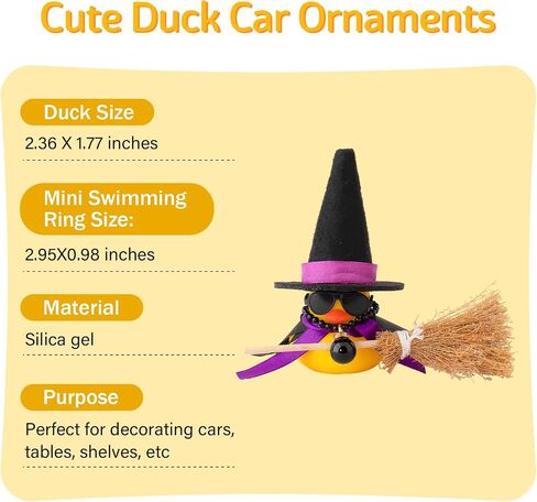 wonuu Rubber Duck Car Ornaments Duck Car Dashboard Decorations for Car Decorations with Magic Hat Broom Necklace and Sunglasses, I_Black&Purple hat in Saudi Arabia