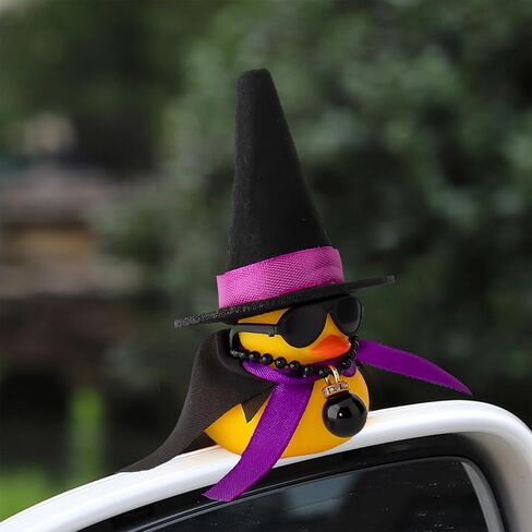 wonuu Rubber Duck Car Ornaments Duck Car Dashboard Decorations for Car Decorations with Magic Hat Broom Necklace and Sunglasses, I_Black&Purple hat in Saudi Arabia