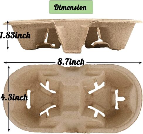 NDSWKR 100 عبوة حامل مشروبات من ألياف اللب، صينية حاملة كوبين، صينية حامل أكواب للاستعمال مرة واحدة للمشروبات الساخنة أو الباردة، المقاهي، المطاعم، خدمة توصيل الطعام in Kuwait