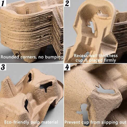 NDSWKR 100 عبوة حامل مشروبات من ألياف اللب، صينية حاملة كوبين، صينية حامل أكواب للاستعمال مرة واحدة للمشروبات الساخنة أو الباردة، المقاهي، المطاعم، خدمة توصيل الطعام in Kuwait