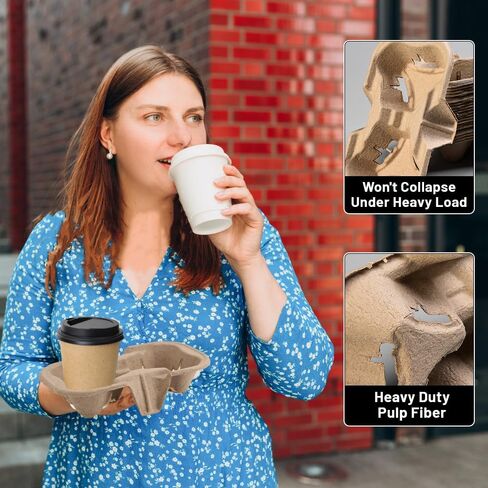 NDSWKR 100 عبوة حامل مشروبات من ألياف اللب، صينية حاملة كوبين، صينية حامل أكواب للاستعمال مرة واحدة للمشروبات الساخنة أو الباردة، المقاهي، المطاعم، خدمة توصيل الطعام in Kuwait
