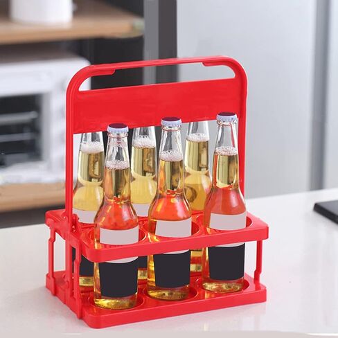 حامل زجاجات بيرة قابل للطي، 6 زجاجات من البلاستيك مع مقبض، حامل مشروبات للتسليم، حاوية مشروبات لنزهة الشواء في الهواء الطلق، نقل آمن وسهل (أسود) in Kuwait