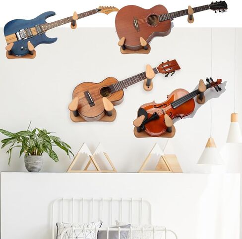 حامل جيتار على الحائط من Hidear لجيتار القيثارة والبانجو والكمان والشماعات الأفقية من خشب الزان ورف عرض جيتار منفصل وحامل جداري لعرض الجيتار in Kuwait