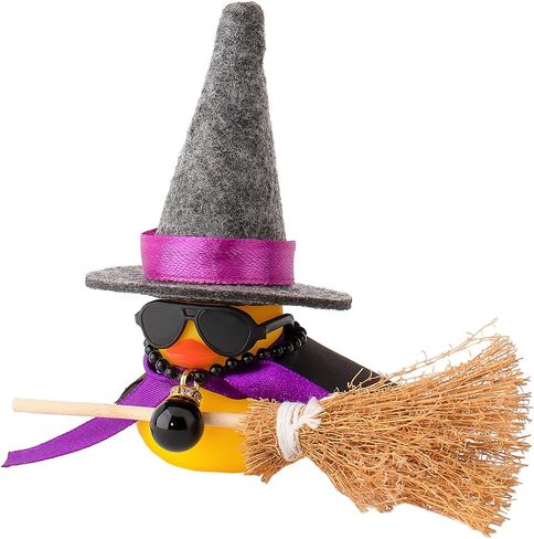 wonuu Rubber Duck Car Ornaments Duck Car Dashboard Decorations for Car Decorations with Magic Hat Broom Necklace and Sunglasses, I_Black&Purple hat in Saudi Arabia