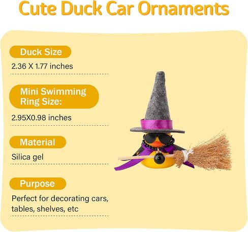 wonuu Rubber Duck Car Ornaments Duck Car Dashboard Decorations for Car Decorations with Magic Hat Broom Necklace and Sunglasses, I_Black&Purple hat in Saudi Arabia