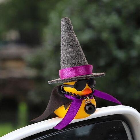 wonuu Rubber Duck Car Ornaments Duck Car Dashboard Decorations for Car Decorations with Magic Hat Broom Necklace and Sunglasses, I_Black&Purple hat in Saudi Arabia