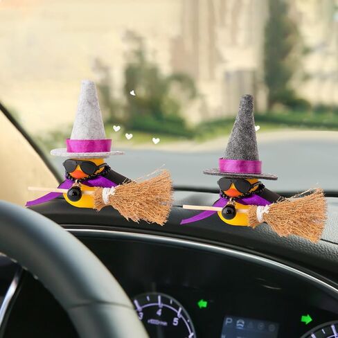 wonuu Rubber Duck Car Ornaments Duck Car Dashboard Decorations for Car Decorations with Magic Hat Broom Necklace and Sunglasses, I_Black&Purple hat in Saudi Arabia