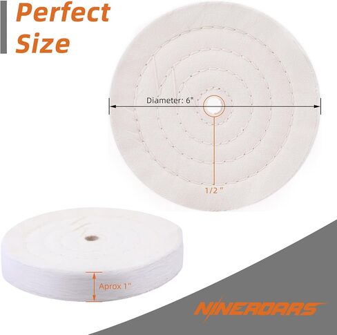 NINEROARS عجلات تلميع سميكة للغاية من القطن الناعم المخيط الحلزوني عجلة تلميع 6 بوصة (70 طبقة) لأداة طاحونة المقعد مع فتحة أربور 1/2 بوصة in Kuwait