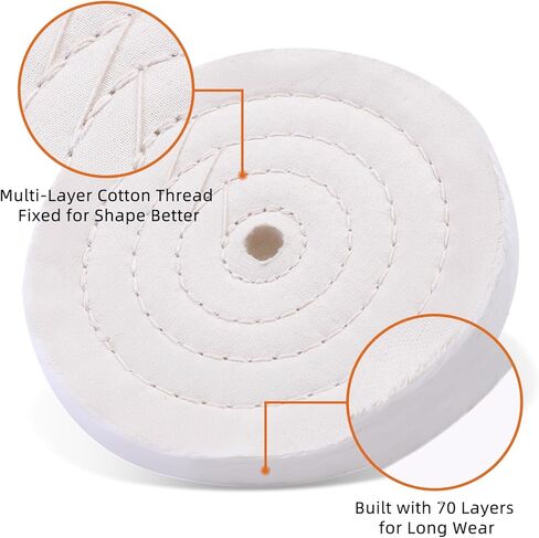 NINEROARS عجلات تلميع سميكة للغاية من القطن الناعم المخيط الحلزوني عجلة تلميع 6 بوصة (70 طبقة) لأداة طاحونة المقعد مع فتحة أربور 1/2 بوصة in Kuwait