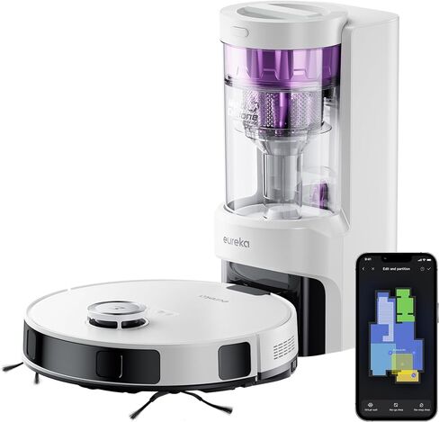 Eureka E10s Robot Vacuum with Bagless Self Emptying Station, Robotic Vacuum and Mop Combo, 45-Day Capacity, 4000Pa Suction for Pet Hair, Carpet&Floor, Auto Lifting Mop, LiDAR Navigation, App Control in Saudi Arabia