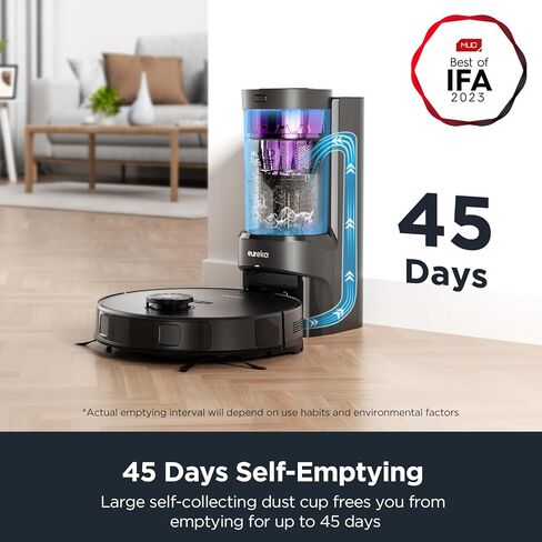 Eureka E10s Robot Vacuum with Bagless Self Emptying Station, Robotic Vacuum and Mop Combo, 45-Day Capacity, 4000Pa Suction for Pet Hair, Carpet&Floor, Auto Lifting Mop, LiDAR Navigation, App Control in Saudi Arabia
