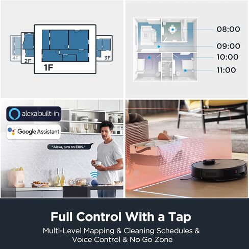 Eureka E10s Robot Vacuum with Bagless Self Emptying Station, Robotic Vacuum and Mop Combo, 45-Day Capacity, 4000Pa Suction for Pet Hair, Carpet&Floor, Auto Lifting Mop, LiDAR Navigation, App Control in Saudi Arabia