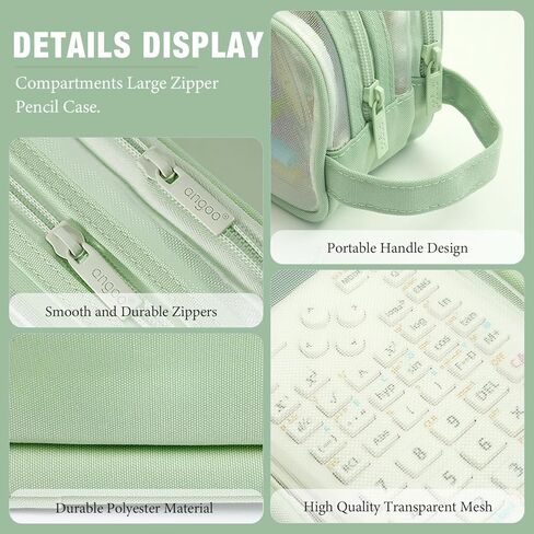 Large Grid Mesh Pencil Case 2 Compartments, Clear Pen Pencil Pouch with Zipper, Multifunction Transparent Stationery Bag for Student College Office Teen Boys Girls Makeup Bag for Adults Travel (Blue) in Kuwait