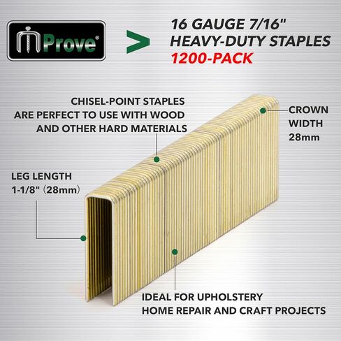 Mprove 16 مقياس 7/16 بوصة دبابيس تاج ضيقة، 1-3/8 بوصة طول الساق 35 مم عرض التاج تنجيد دبابيس مجلفنة شديدة التحمل لبنادق دباسة تاج ضيقة كهربائية أو هوائية (1200 لكل صندوق) in Kuwait