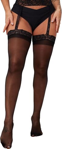 Bgylu جوارب الحمالات مقاس كبير للنساء جوارب الفخذ العليا الشفافة جوارب دانتيل مثيرة بدون حمالات جوارب رباط عالية الخصر in Kuwait