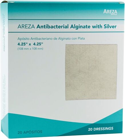 Silver Alginate (Antibacterial Alginate with Silver) 4.25"x4.25" Sterile; 20 Wound Dressings Per Box (1) Areza Medical in Saudi Arabia