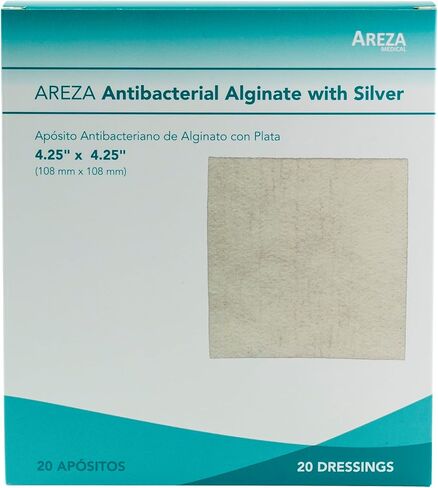Silver Alginate (Antibacterial Alginate with Silver) 4.25"x4.25" Sterile; 20 Wound Dressings Per Box (1) Areza Medical in Saudi Arabia