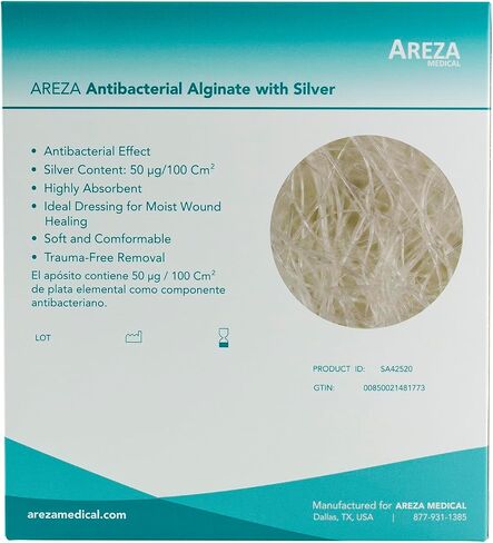 Silver Alginate (Antibacterial Alginate with Silver) 4.25"x4.25" Sterile; 20 Wound Dressings Per Box (1) Areza Medical in Saudi Arabia