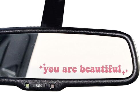 2 x You Are Beautiful Car Mirror Decal, Rearview Mirror Sticker, Women Car Decor, Self Affirmation Car Decal, Car Mirror Sticker, Cute Car Decal, Positivity Sticker (Pink) in Saudi Arabia