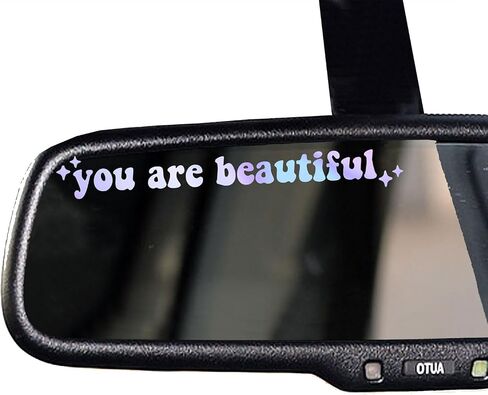 2 x You Are Beautiful Car Mirror Decal, Rearview Mirror Sticker, Women Car Decor, Self Affirmation Car Decal, Car Mirror Sticker, Cute Car Decal, Positivity Sticker (Pink) in Saudi Arabia