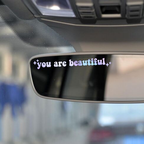 2 x You Are Beautiful Car Mirror Decal, Rearview Mirror Sticker, Women Car Decor, Self Affirmation Car Decal, Car Mirror Sticker, Cute Car Decal, Positivity Sticker (Pink) in Saudi Arabia