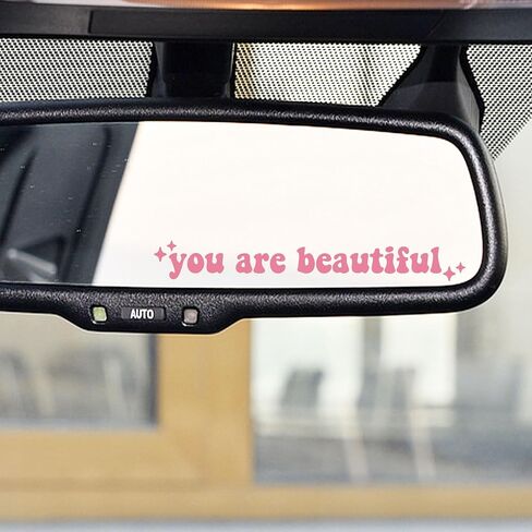 2 x You Are Beautiful Car Mirror Decal, Rearview Mirror Sticker, Women Car Decor, Self Affirmation Car Decal, Car Mirror Sticker, Cute Car Decal, Positivity Sticker (Pink) in Saudi Arabia