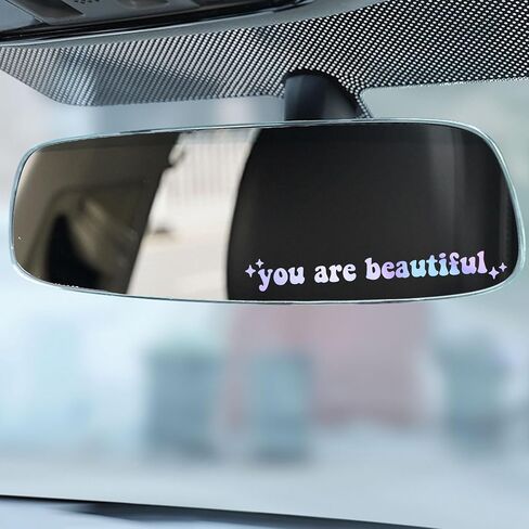 2 x You Are Beautiful Car Mirror Decal, Rearview Mirror Sticker, Women Car Decor, Self Affirmation Car Decal, Car Mirror Sticker, Cute Car Decal, Positivity Sticker (Pink) in Saudi Arabia