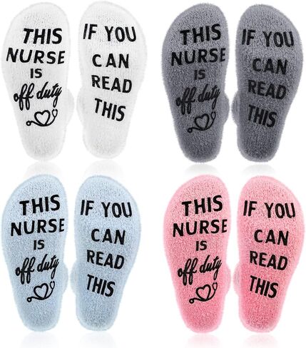 JaGely 4 Pairs Funny Novelty Nurse Socks Graduation Gifts for Women, If You Can Read This Nurse Is off Duty Socks for White Angels (White, Gray, Pink, Blue) in Saudi Arabia