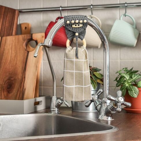 Hoolerry 8 Pcs Crochet Hanging Dish Towel Holder Hanging Kitchen Towels Ring Kitchen Towel Hanger with Hanging Loop Button for House Oven Stove Door, 8 Colors (Elegant Colors) in Saudi Arabia