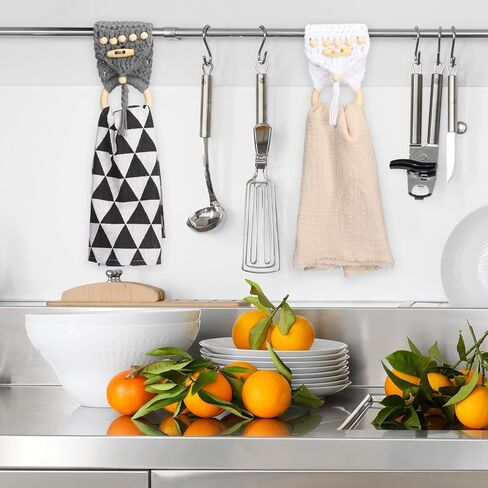 Hoolerry 8 Pcs Crochet Hanging Dish Towel Holder Hanging Kitchen Towels Ring Kitchen Towel Hanger with Hanging Loop Button for House Oven Stove Door, 8 Colors (Elegant Colors) in Saudi Arabia
