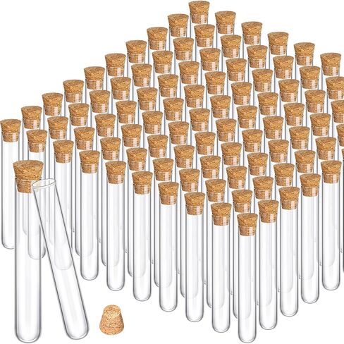 Thyle Glass Test Tubes with Cork Clear Stoppers Round Bottom Lab Test Alcohol Tampons Glass Tubes Container Vials for Plants Scientific Experiments Candy Storage Party Favors (50pcs,15 * 100mm/13ml) in Kuwait