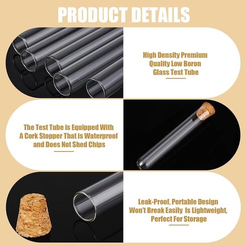 Thyle Glass Test Tubes with Cork Clear Stoppers Round Bottom Lab Test Alcohol Tampons Glass Tubes Container Vials for Plants Scientific Experiments Candy Storage Party Favors (50pcs,15 * 100mm/13ml) in Kuwait