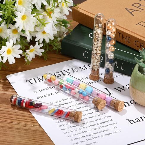 Thyle Glass Test Tubes with Cork Clear Stoppers Round Bottom Lab Test Alcohol Tampons Glass Tubes Container Vials for Plants Scientific Experiments Candy Storage Party Favors (50pcs,15 * 100mm/13ml) in Kuwait