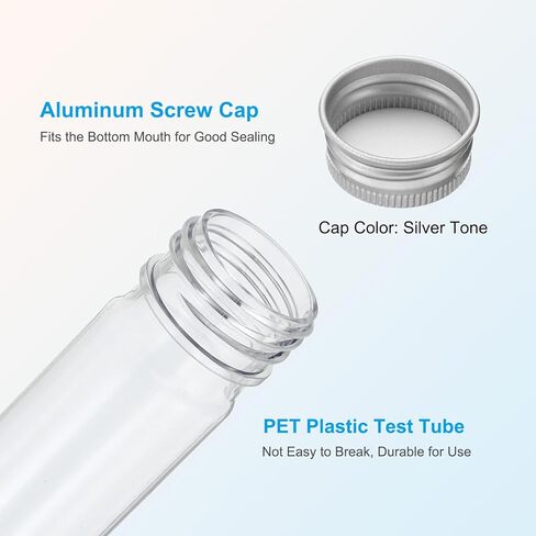 PATIKIL 65ml Test Tubes, 80pcs 5.91x0.98" Plastic Clear Flat Bottom Test Tube Containers with Caps for Bead Party Candy Bath Salt Storage Scientific Experiment Plant Propagation, Silver in Saudi Arabia