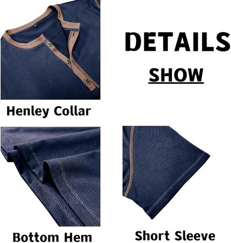 Men's Casual Henley Shirts Classic Button Cotton Short Sleeve T-Shirt Summer Basic Solid Lightweight Tees Tops in Saudi Arabia