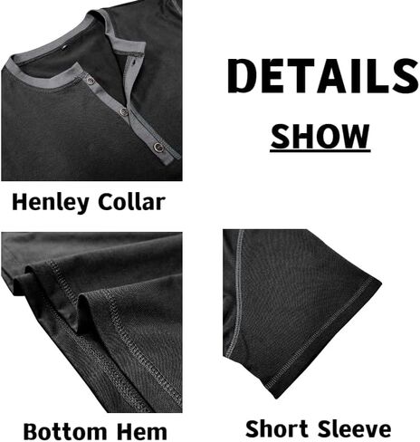 Men's Casual Henley Shirts Classic Button Cotton Short Sleeve T-Shirt Summer Basic Solid Lightweight Tees Tops in Saudi Arabia