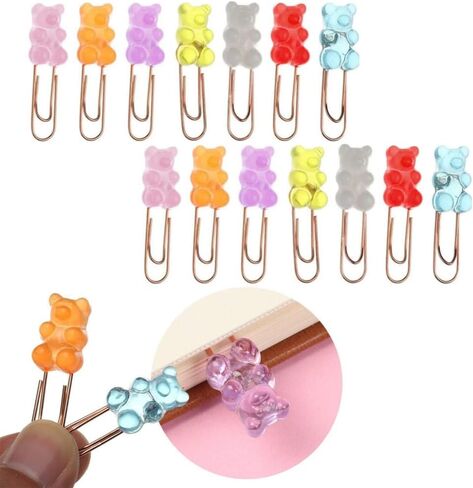 HamayuaZen 14 قطعة حامل ورق معدني، مشابك ورقية صغيرة، مشابك مذكرة على شكل دب قوس قزح، مقاطع ملف Kawaii لطيفة، لوازم مدرسية Kawaii، قرطاسية للطلاب in Kuwait